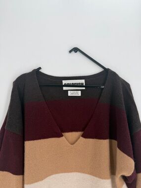 Colorush Rainbow Penny Deep V Neck Striped luxe 100% Cashmere Sweater